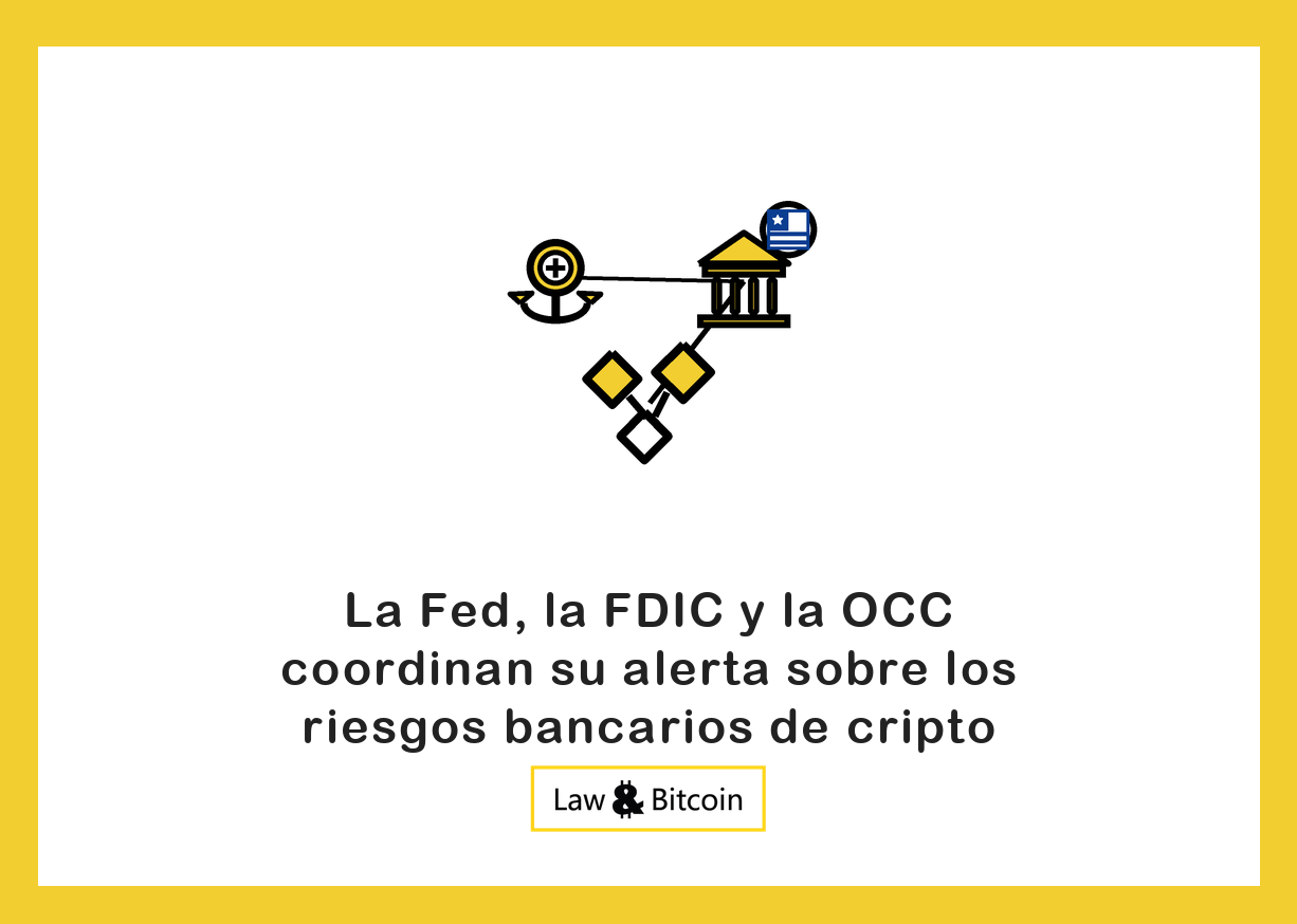 Ilustración editorial de una moneda estable anclada, un edificio bancario y activos tokenizados.
