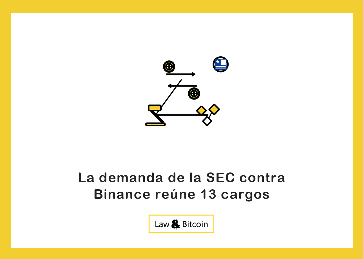 Ilustración editorial de flechas de intercambio, un mazo judicial y activos tokenizados.