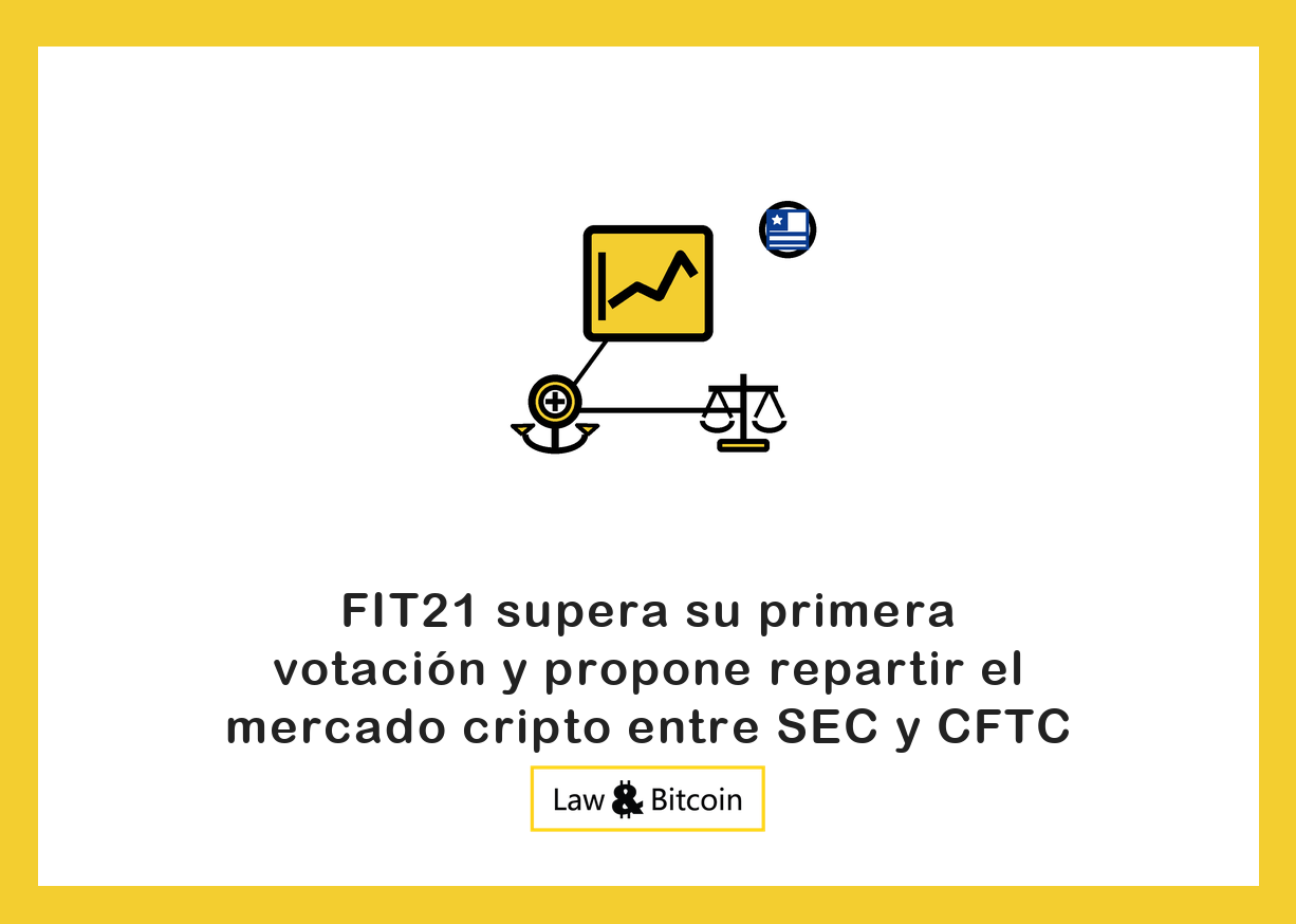 Ilustración editorial de un gráfico financiero, una moneda estable anclada y una balanza jurídica.