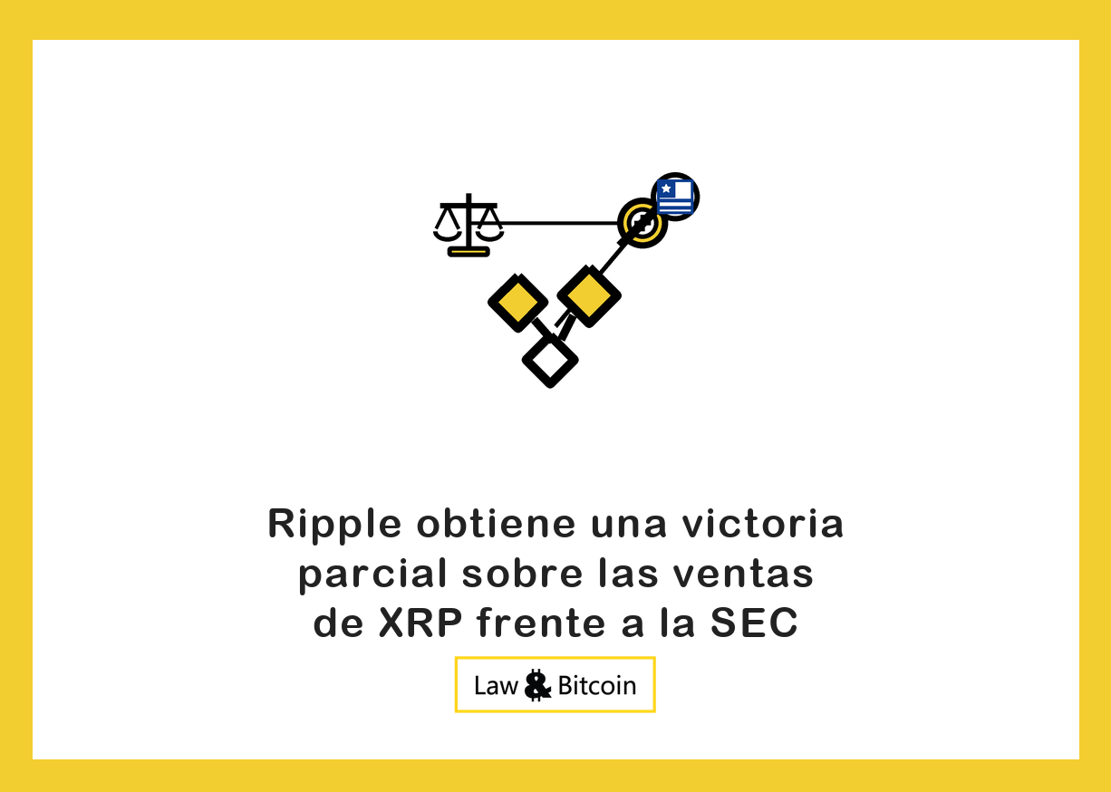 Ilustración editorial de una balanza jurídica, una señal de restricción y activos tokenizados.