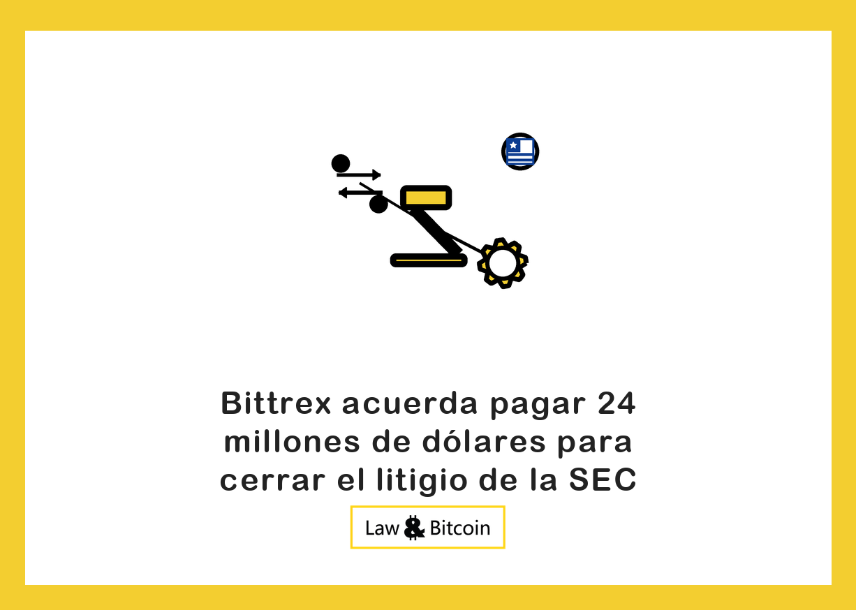 Ilustración editorial de flechas de intercambio, un mazo judicial y un engranaje tecnológico.
