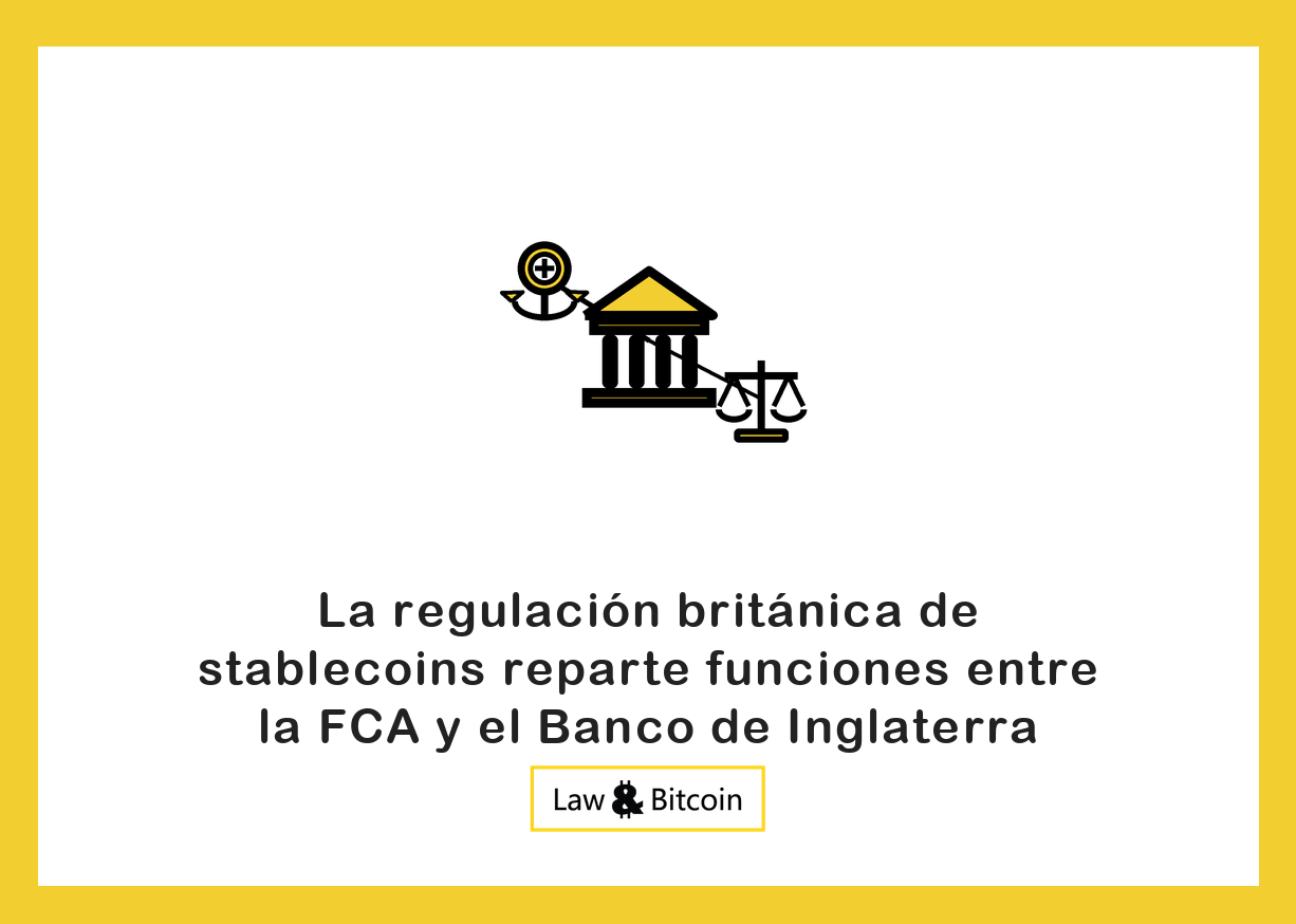 Ilustración editorial de una moneda estable anclada, un edificio bancario y una balanza jurídica.