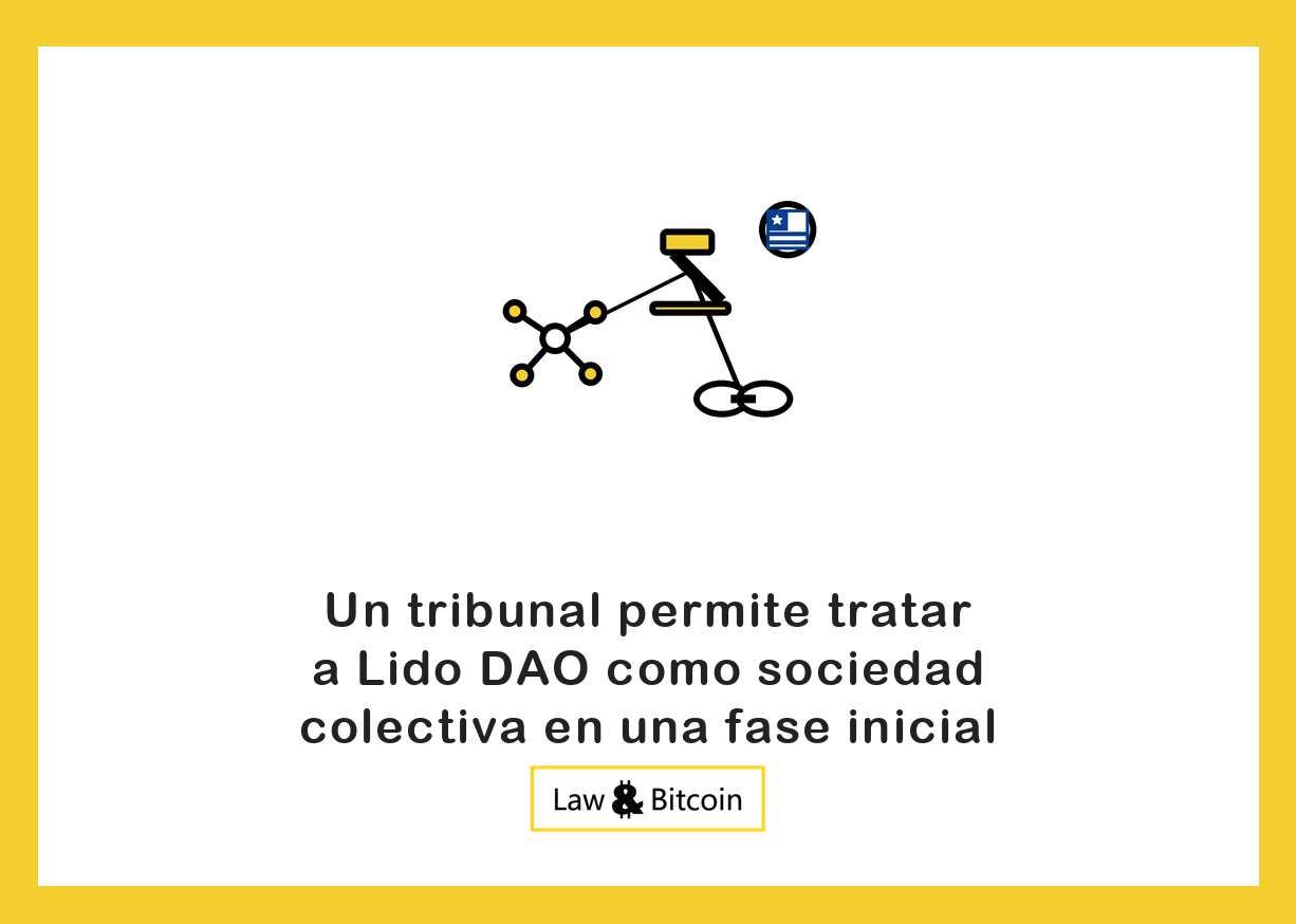 Ilustración editorial de una red de nodos, un mazo judicial y eslabones de una cadena.