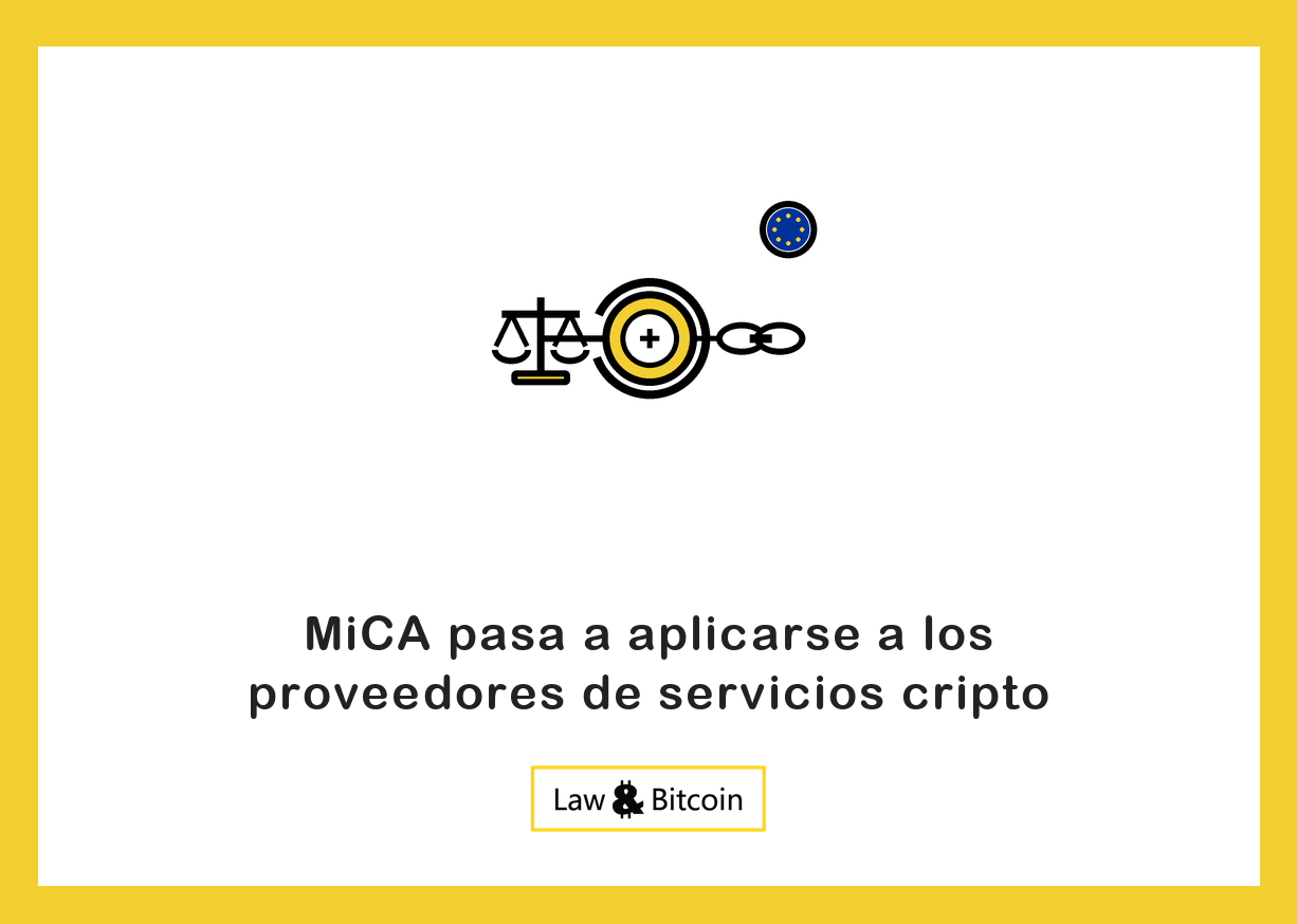 Ilustración editorial de una balanza jurídica, una moneda digital y eslabones de una cadena.