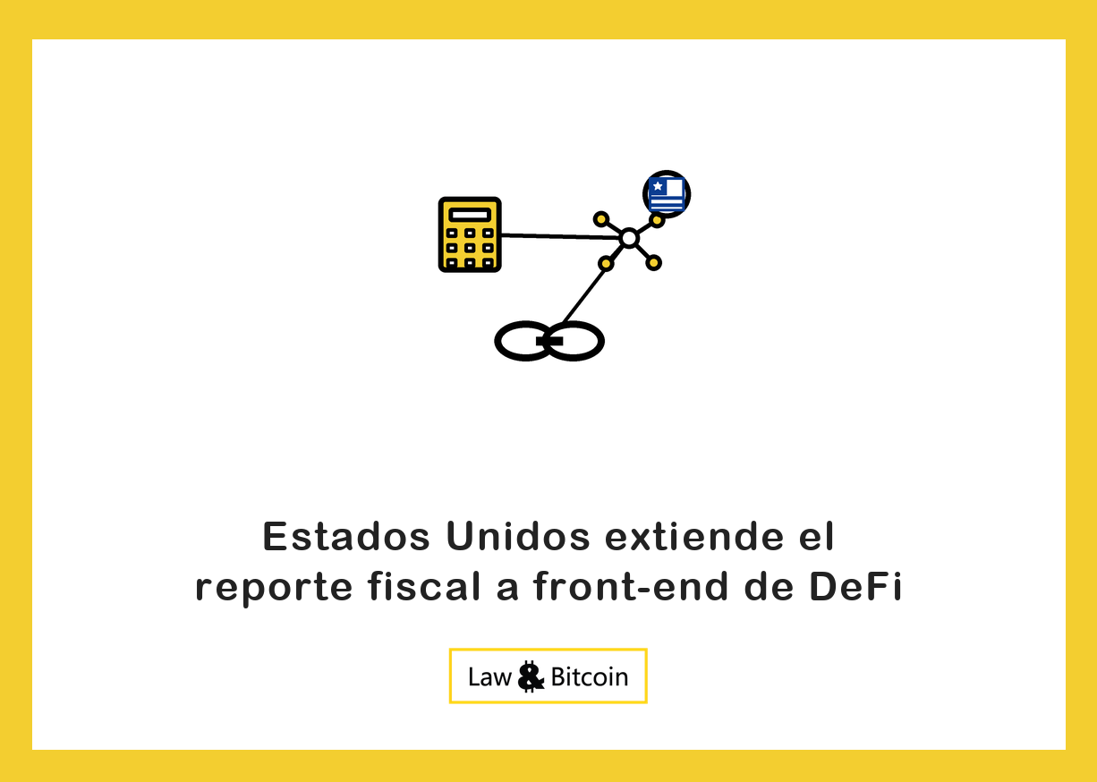 Ilustración editorial de una calculadora fiscal, una red de nodos y eslabones de una cadena.