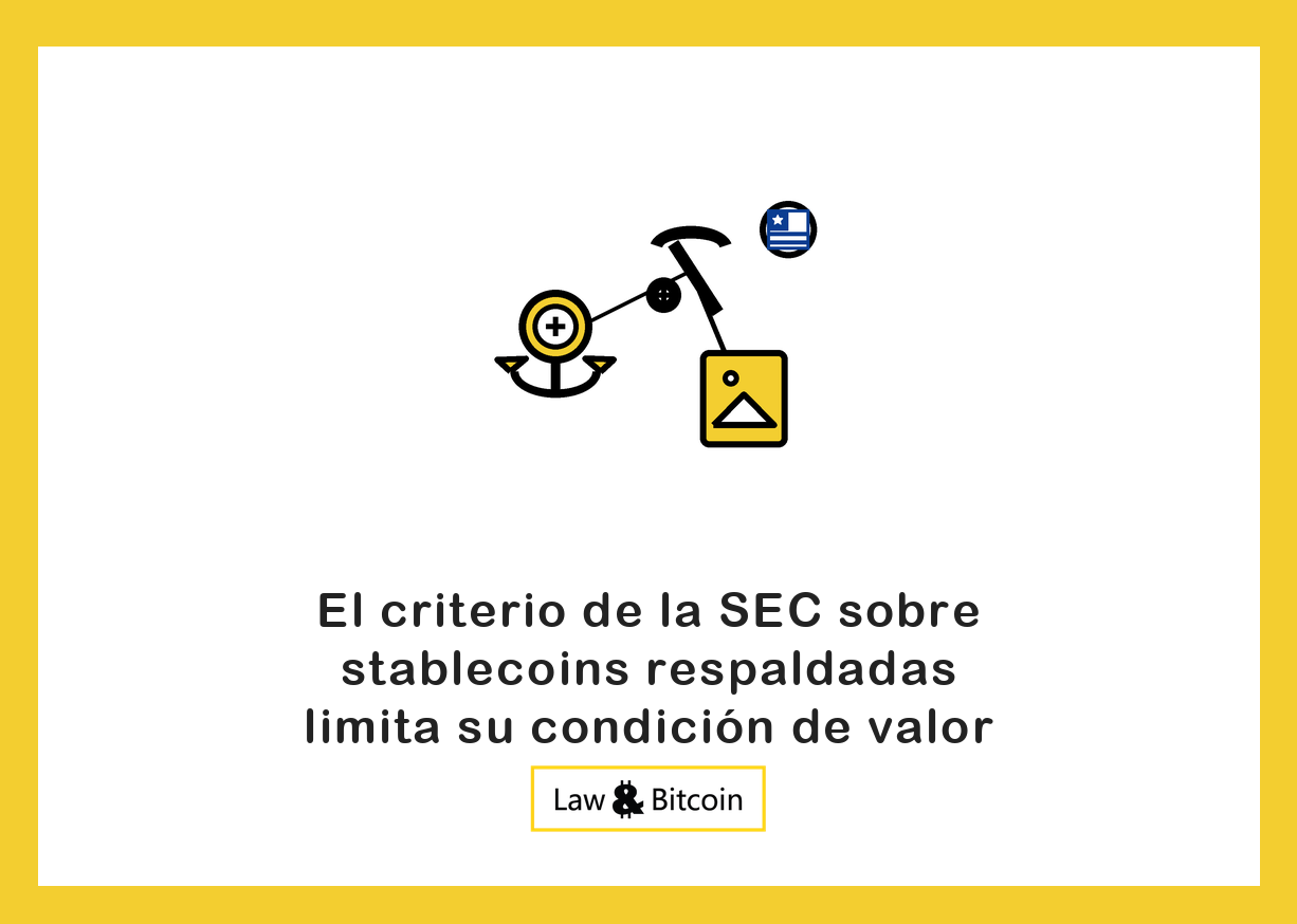 Ilustración editorial de una moneda estable anclada, una herramienta de minería y un coleccionable digital.