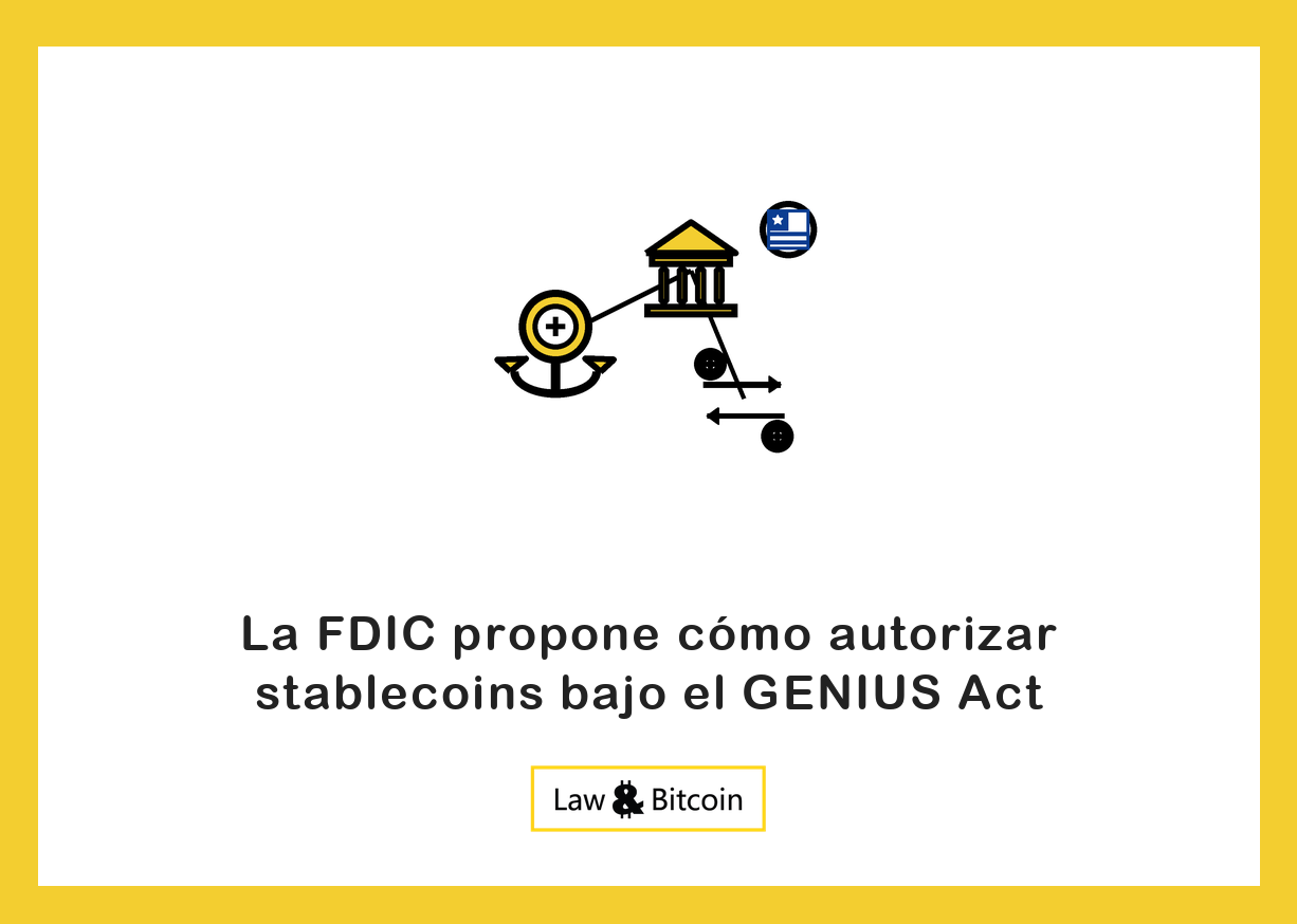Ilustración editorial de una moneda estable anclada, un edificio bancario y flechas de intercambio.