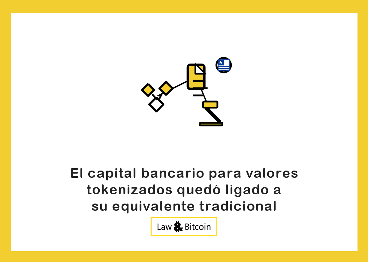 Ilustración editorial de activos tokenizados, un documento normativo y un mazo judicial.