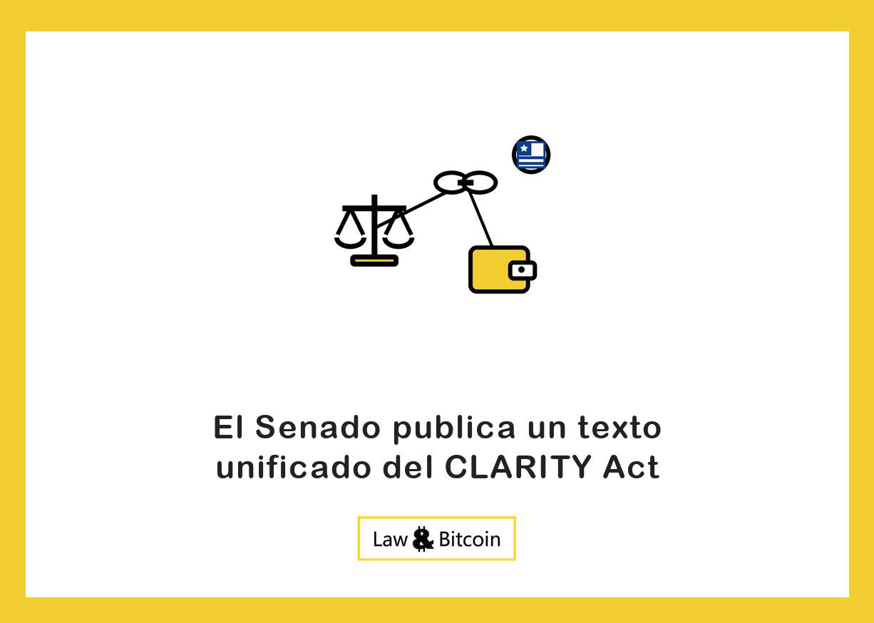 Ilustración editorial de una balanza jurídica, eslabones de una cadena y una cartera digital.