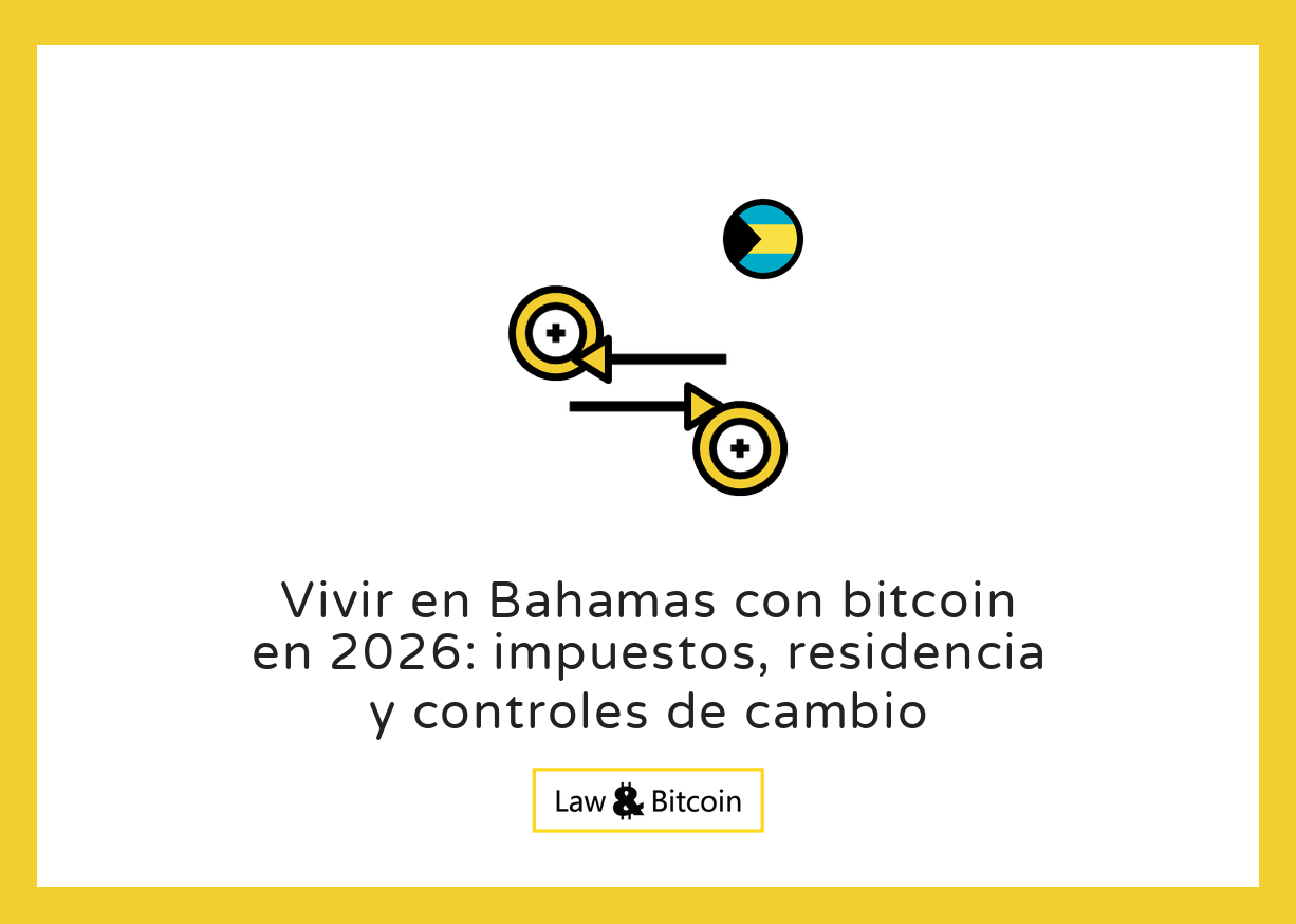 Ilustración editorial para la guía sobre bitcoin, impuestos y residencia en Bahamas.