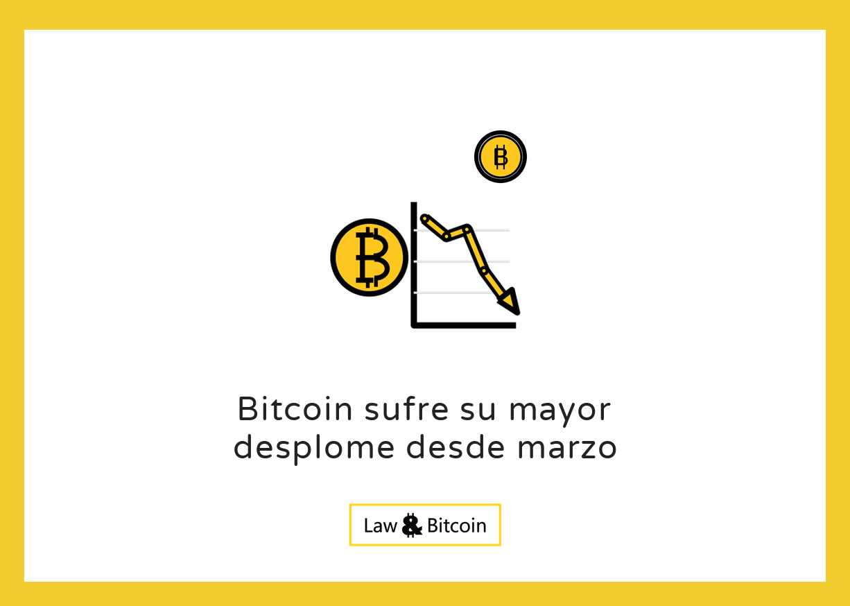 Ilustración editorial de una fuerte caída en la cotización de bitcoin.
