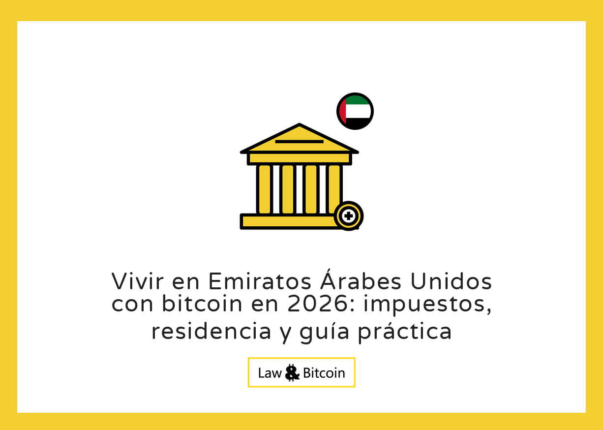 Ilustración editorial para la guía sobre bitcoin, impuestos y residencia en Emiratos Árabes Unidos.
