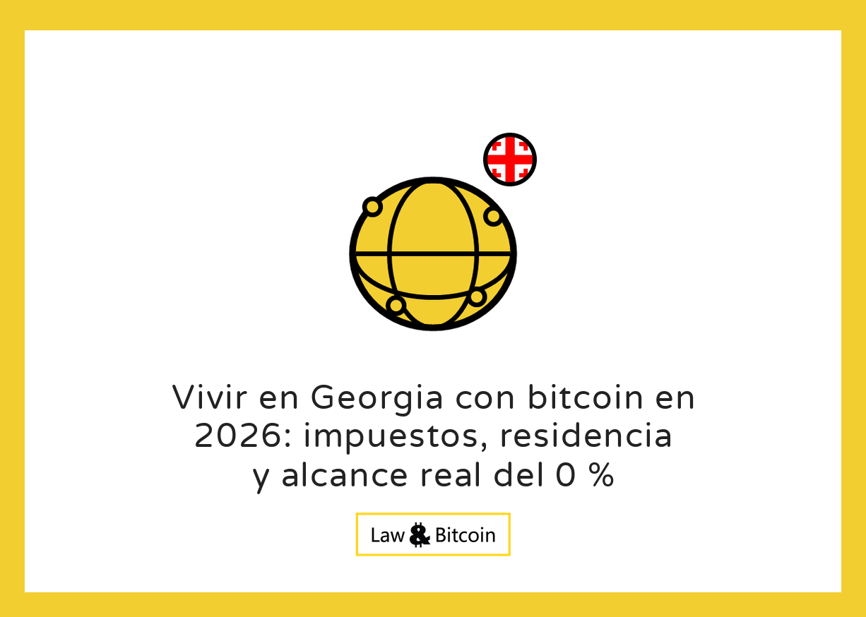 Ilustración editorial para la guía sobre bitcoin, impuestos y residencia en Georgia.
