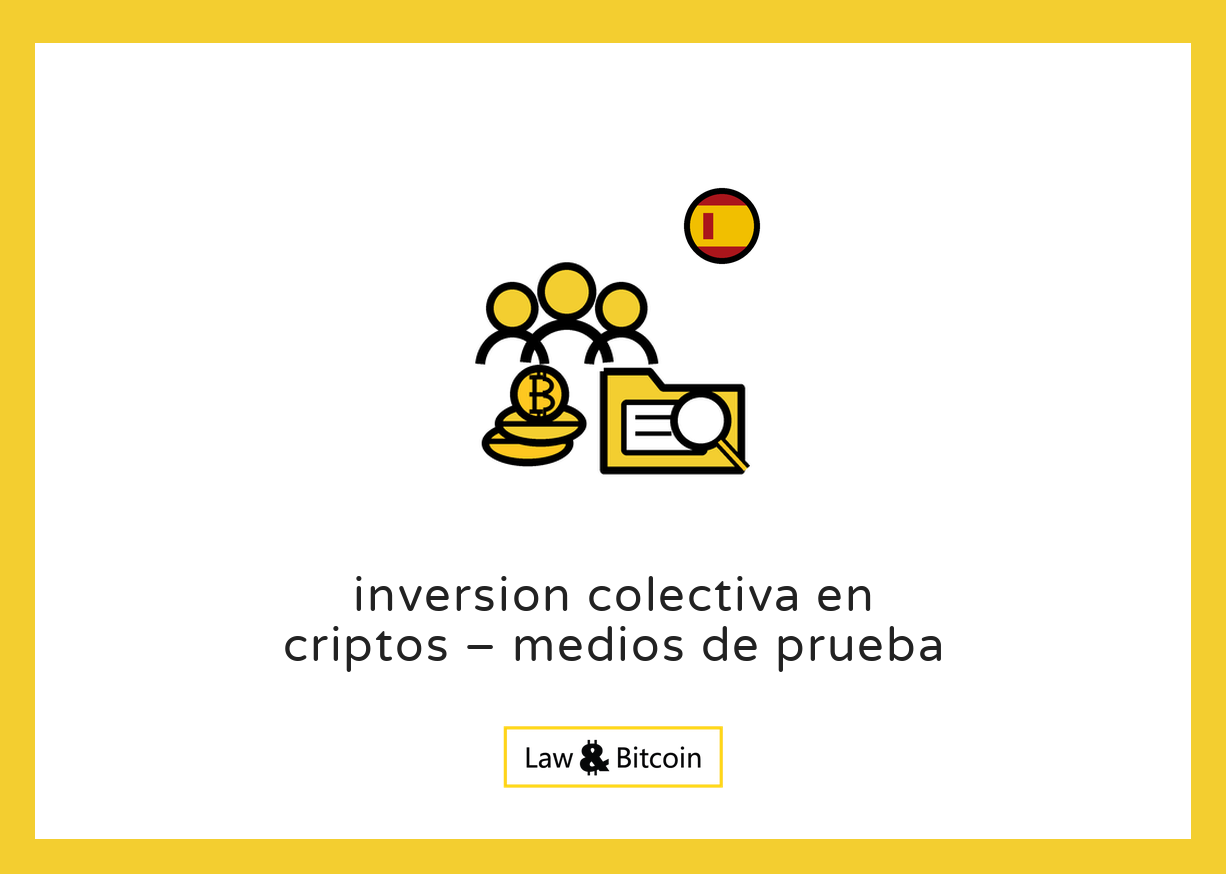 Ilustración editorial sobre inversión colectiva en criptoactivos y medios de prueba.